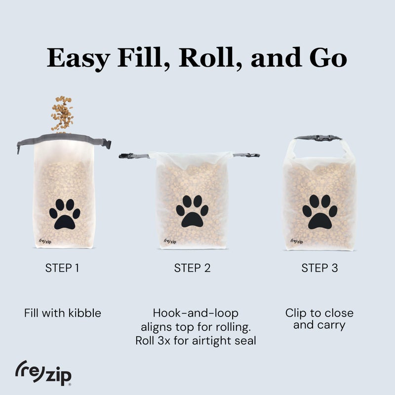 Rezip (re)zip Roll Top Pet Food Storage Bag (14-Cup) | BPA-Free, Food Grade, Pet Safe | Keeps Kibble Fresh for Camping, Dog Boarding, Weekend Getaways | Machine Washable - Image 4